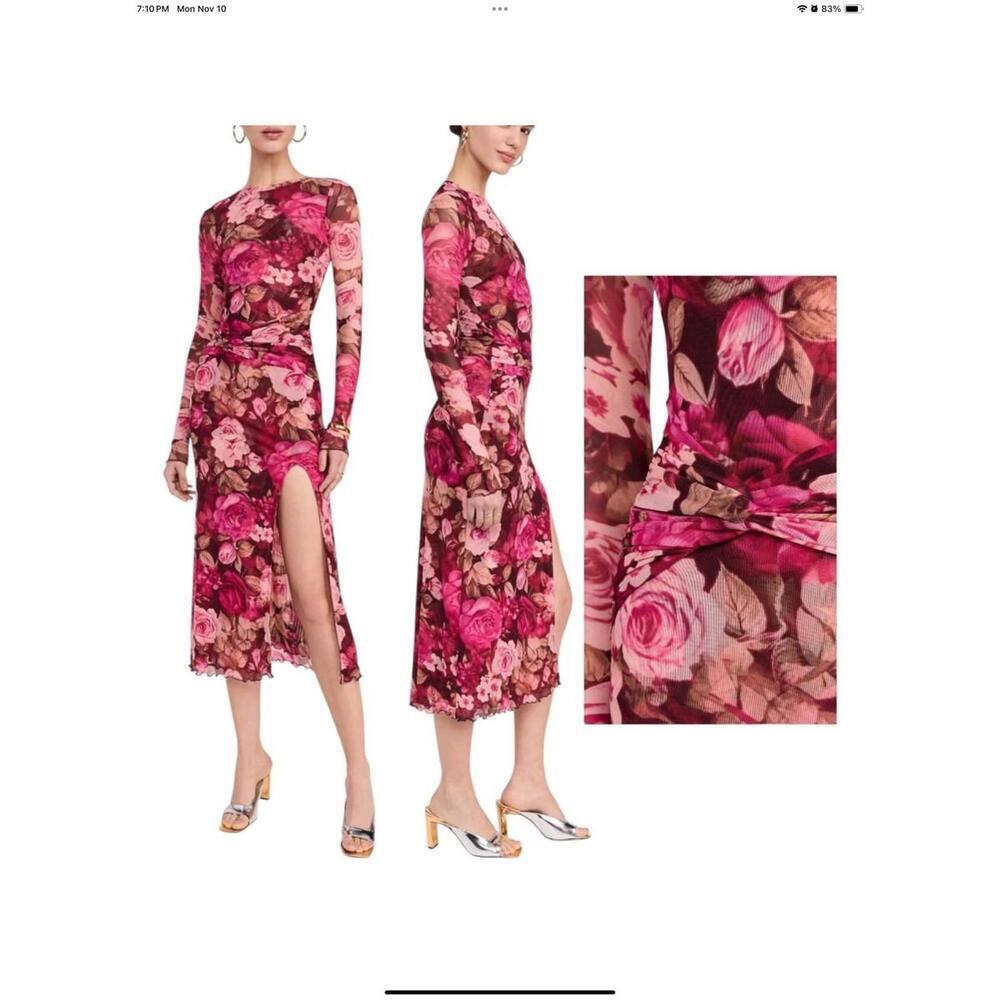 NWT $168 Free People Gianni Long Sleeve Bodycon Floral Mesh Maxi Dress Sz XS